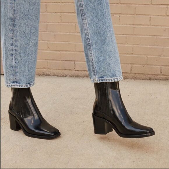 Loeffler Randall Arianna Square Toe Leather Black Ankle Boots size 6.5 - Picture 1 of 12